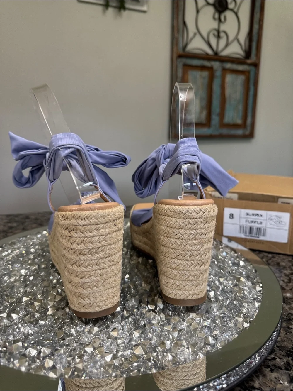 Journee Collection Surria purple Lavender Bow Espadrille Wedge Sandals NEW 8